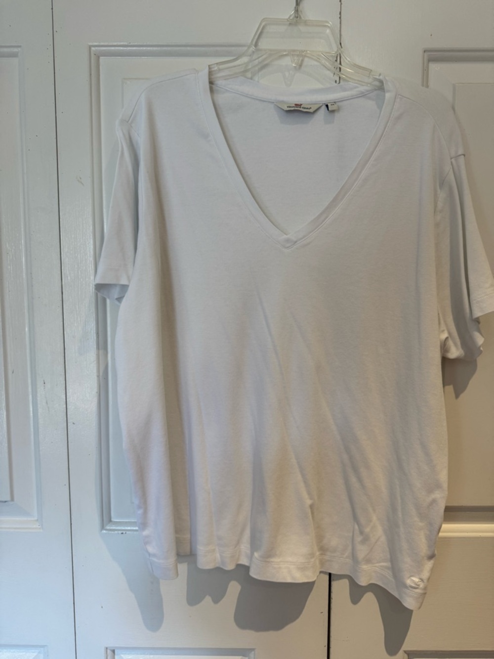 Vineyard Vines White Tee with Pink Whale Neck Tag